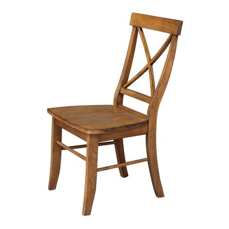 International Concepts Set of 2 X-Back Chairs with Solid Wood Seats, Pecan C59-613P